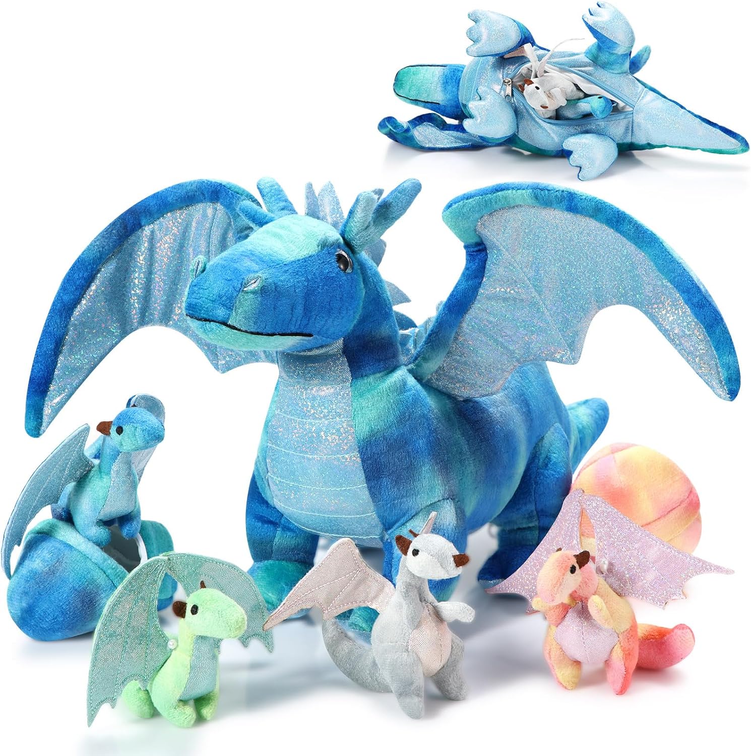 Deekin 7 Pcs Dragon Toy Set for Kids - Large Plush Dragon