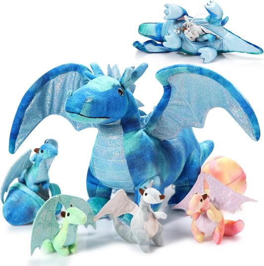 Deekin 7 Pcs Dragon Toy Set for Kids - Large Plush Dragon