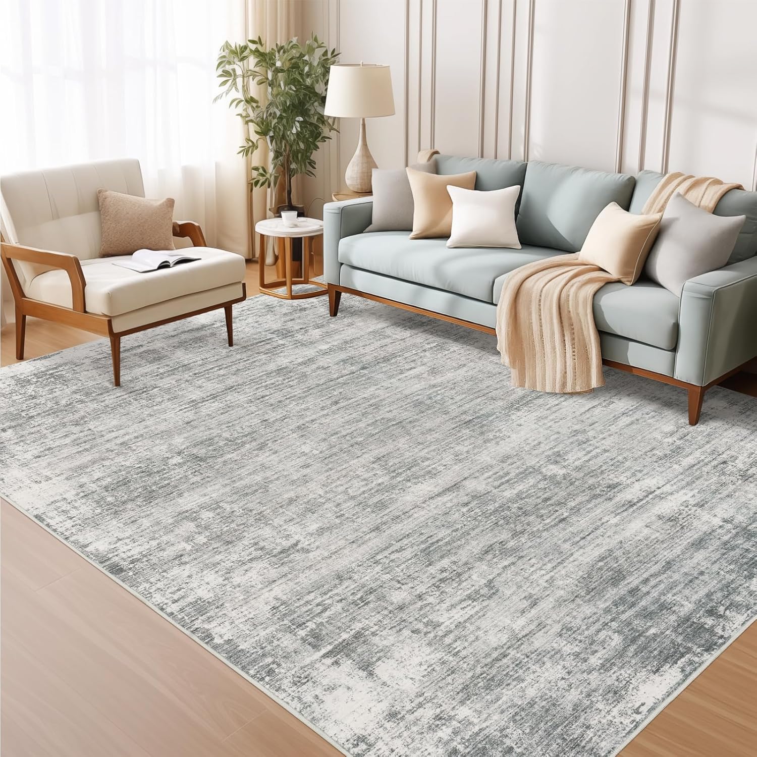 5x7 Area Rugs - Modern Washable Non-Slip Grey Rug for Home