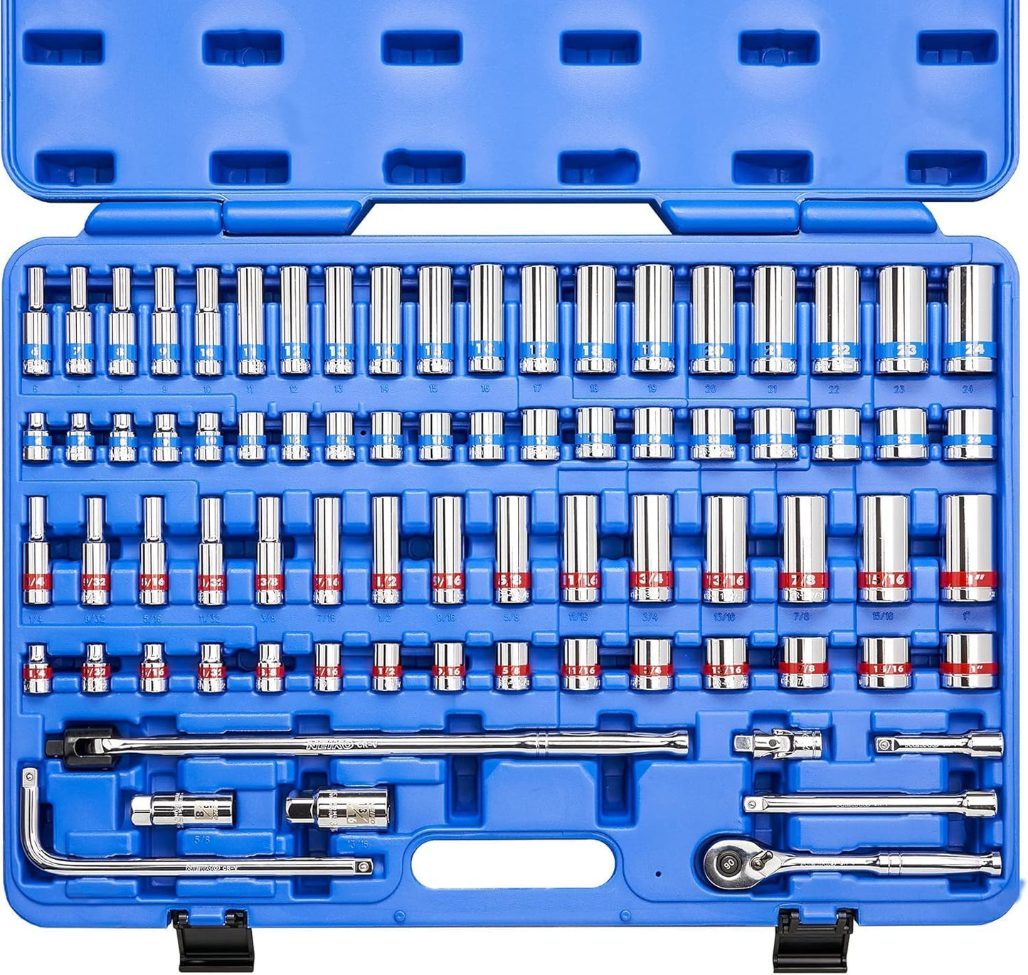 Neiko 02472A 76-Piece Ratchet Socket Set for Mechanics