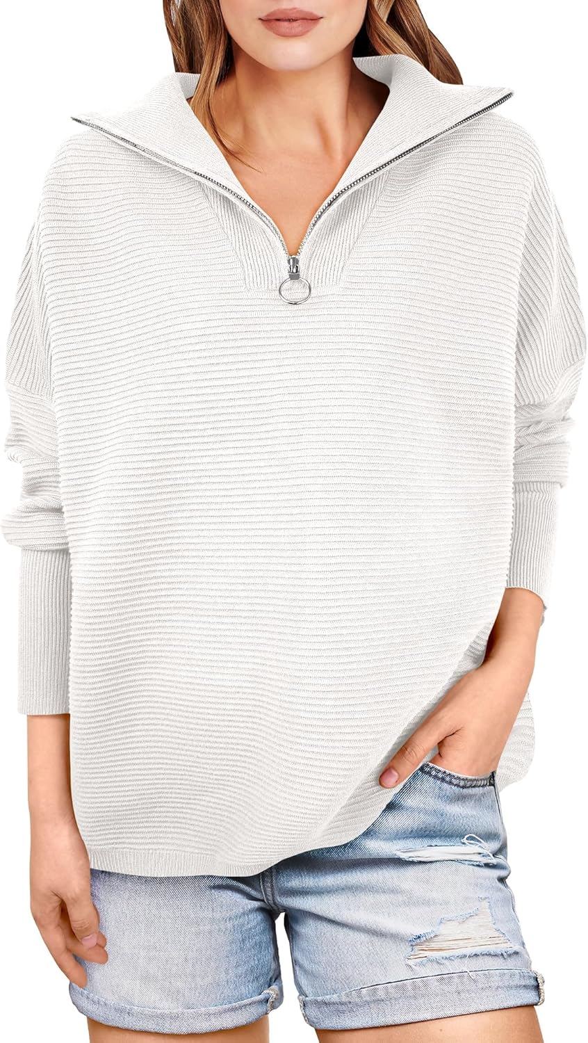 Oversized Quarter Zip Cozy Pullover Sweater for Women
