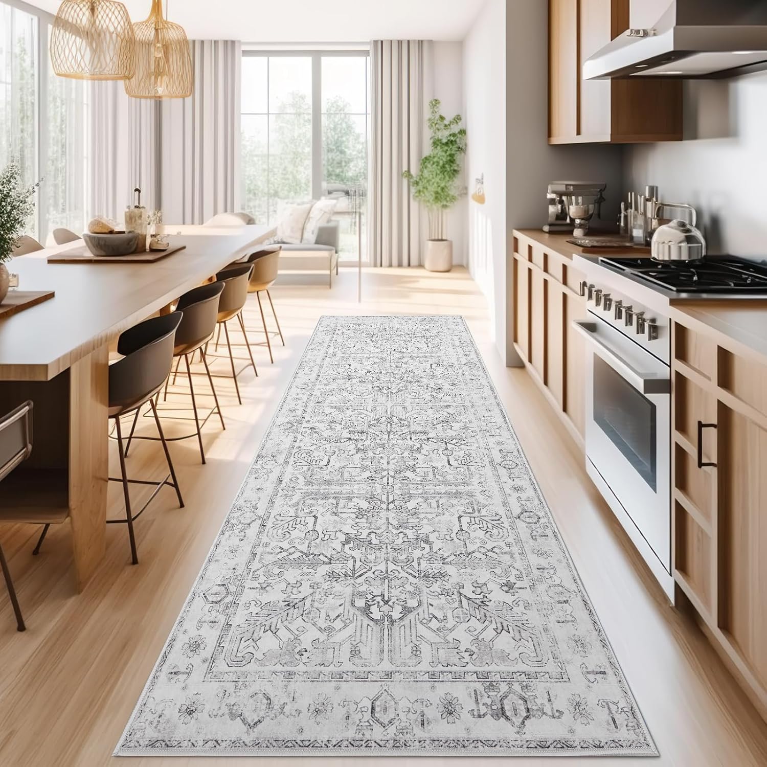 Vintage Floral Machine Washable Non-Slip Runner Rug for Home