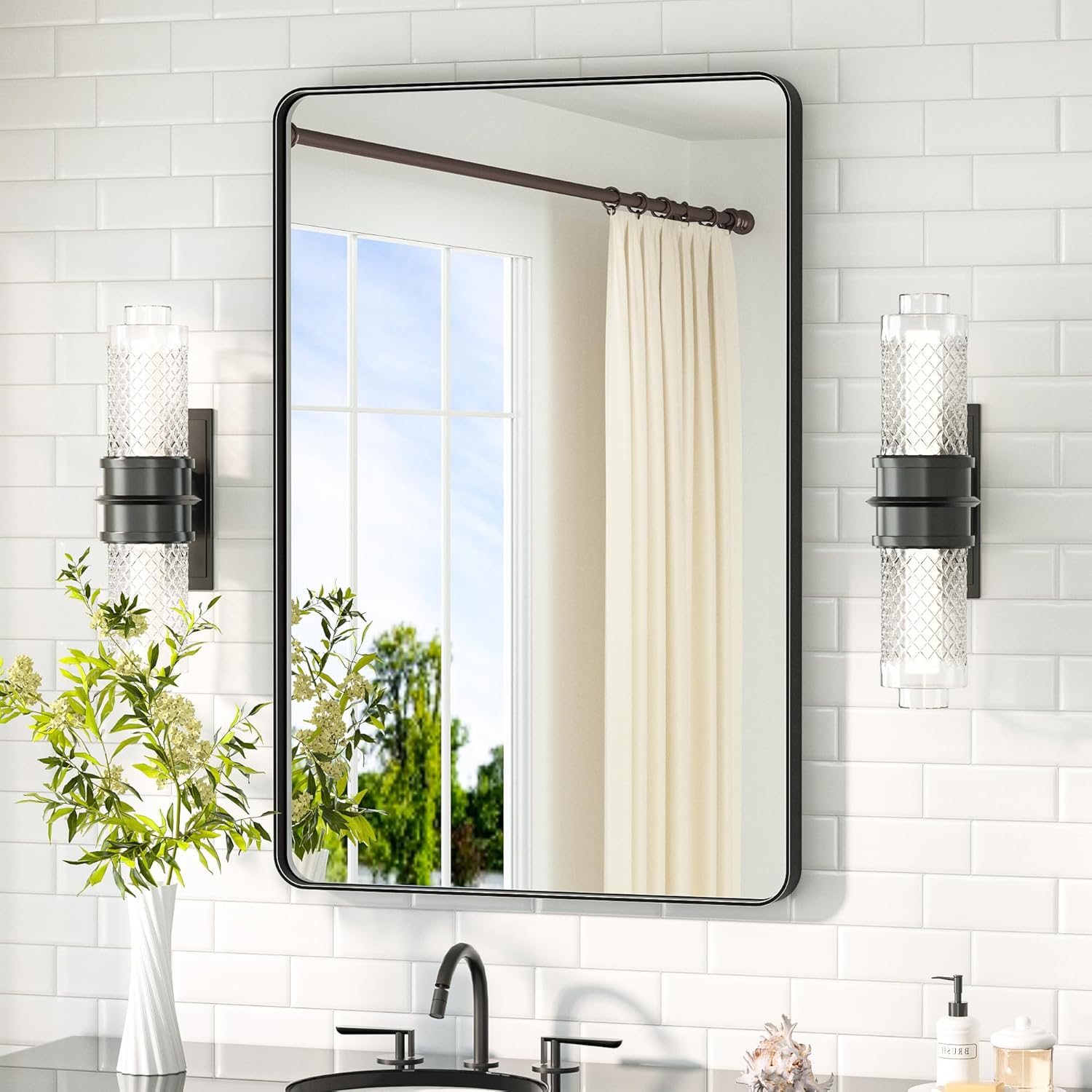TETOTE Black Mirror for Bathroom - Modern Farmhouse Design