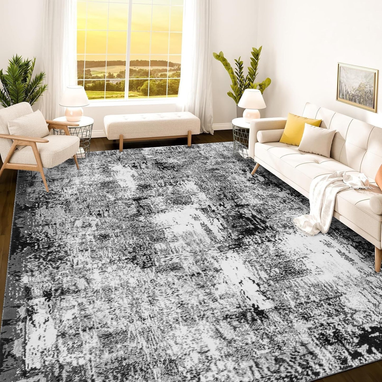 Istana 9x12 Area Rug - Stylish Grey Black Foldable Rugs