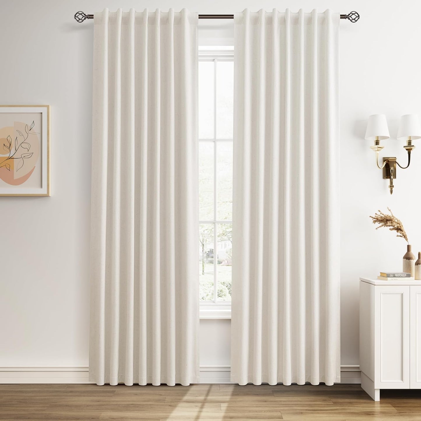 Guken Beige White Blackout Linen Textured Curtains for Home