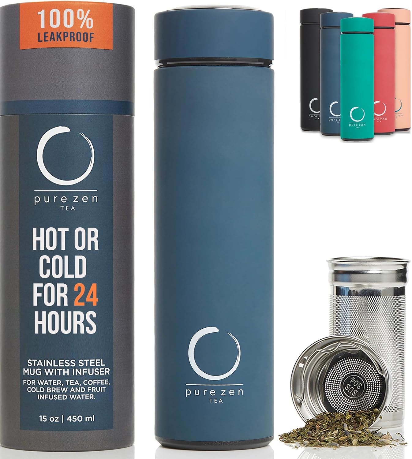 Pure Zen Tea Thermos with Infuser for Hot and Cold Drinks
