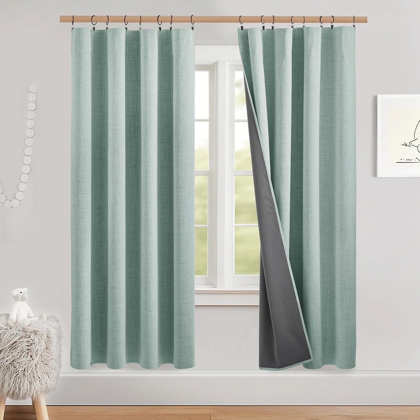 NICETOWN Seafoam Green Blackout Linen Curtain Panels for Home