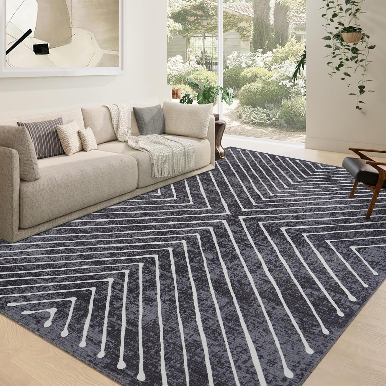 Geometric Area Rug 9x12 for Living Room and Bedroom Decor