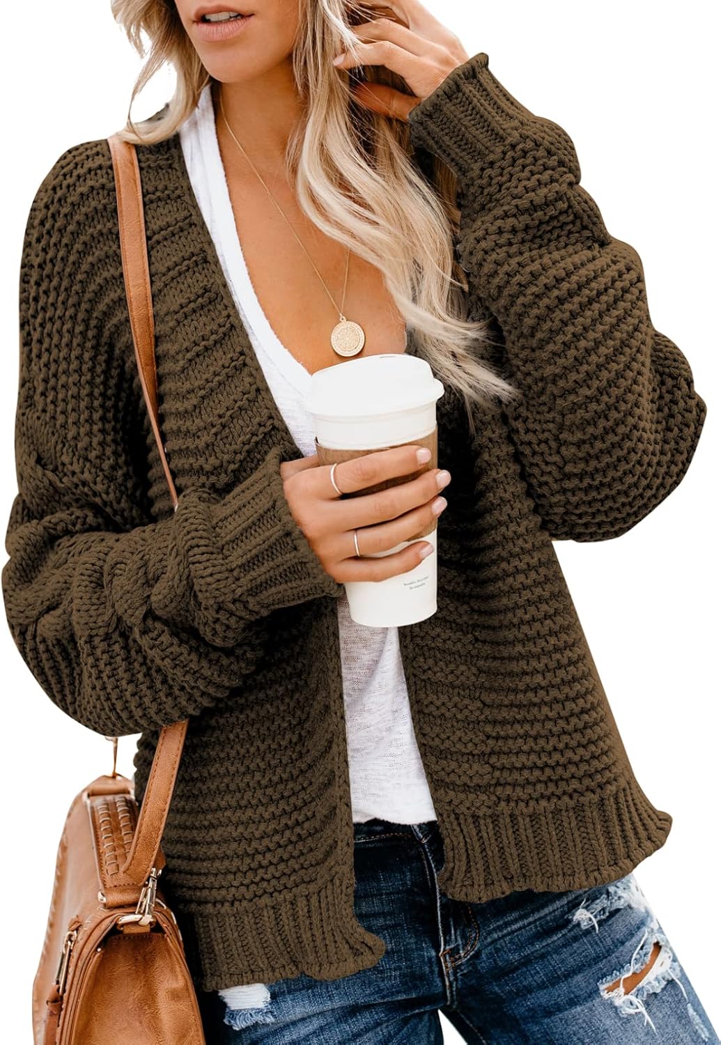 Dokotoo Womens Open Front Long Sleeve Chunky Knit Cardigan