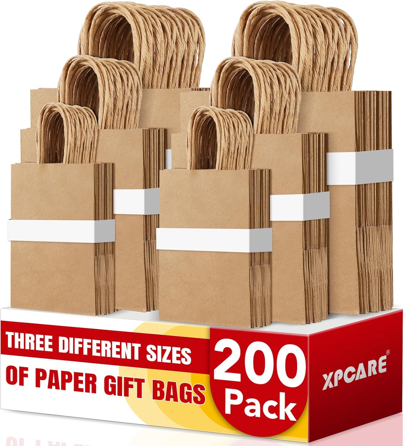 XPCARE 200PCS Brown Paper Bags with Handles for Every Occasion