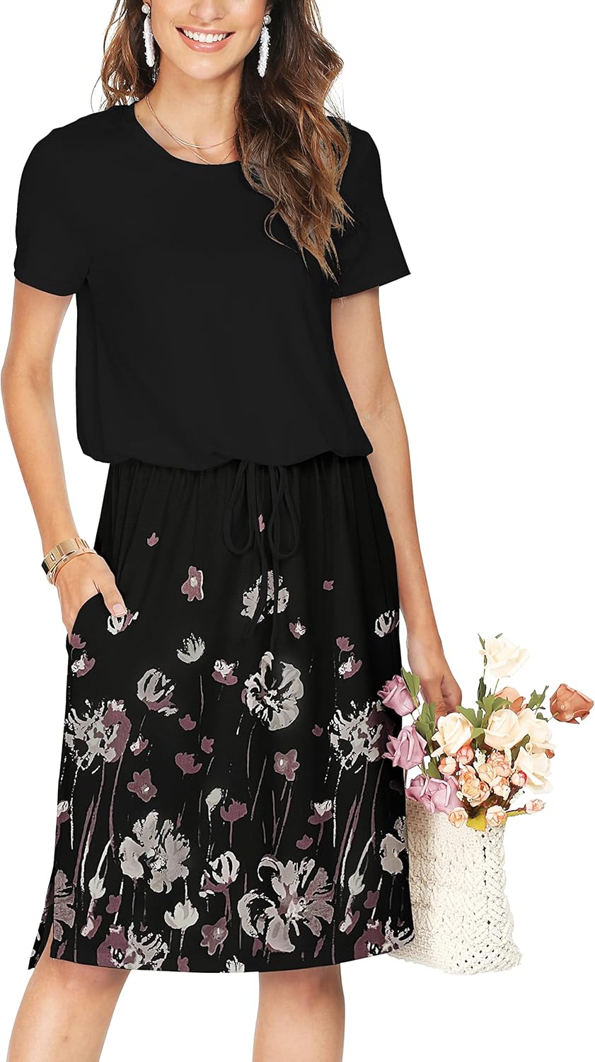 Simier Fariry Womens Summer Hide Belly Knee Length Travel Dress