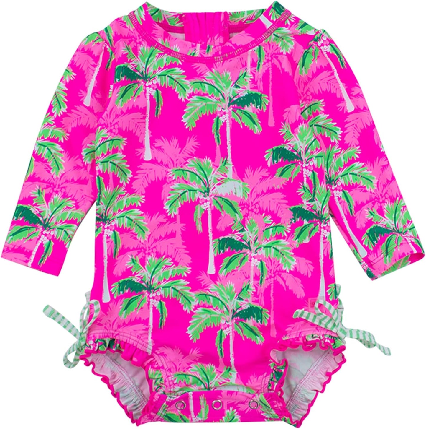RuffleButts Baby Girls Floral Long Sleeve Rash Guard Swimsuit