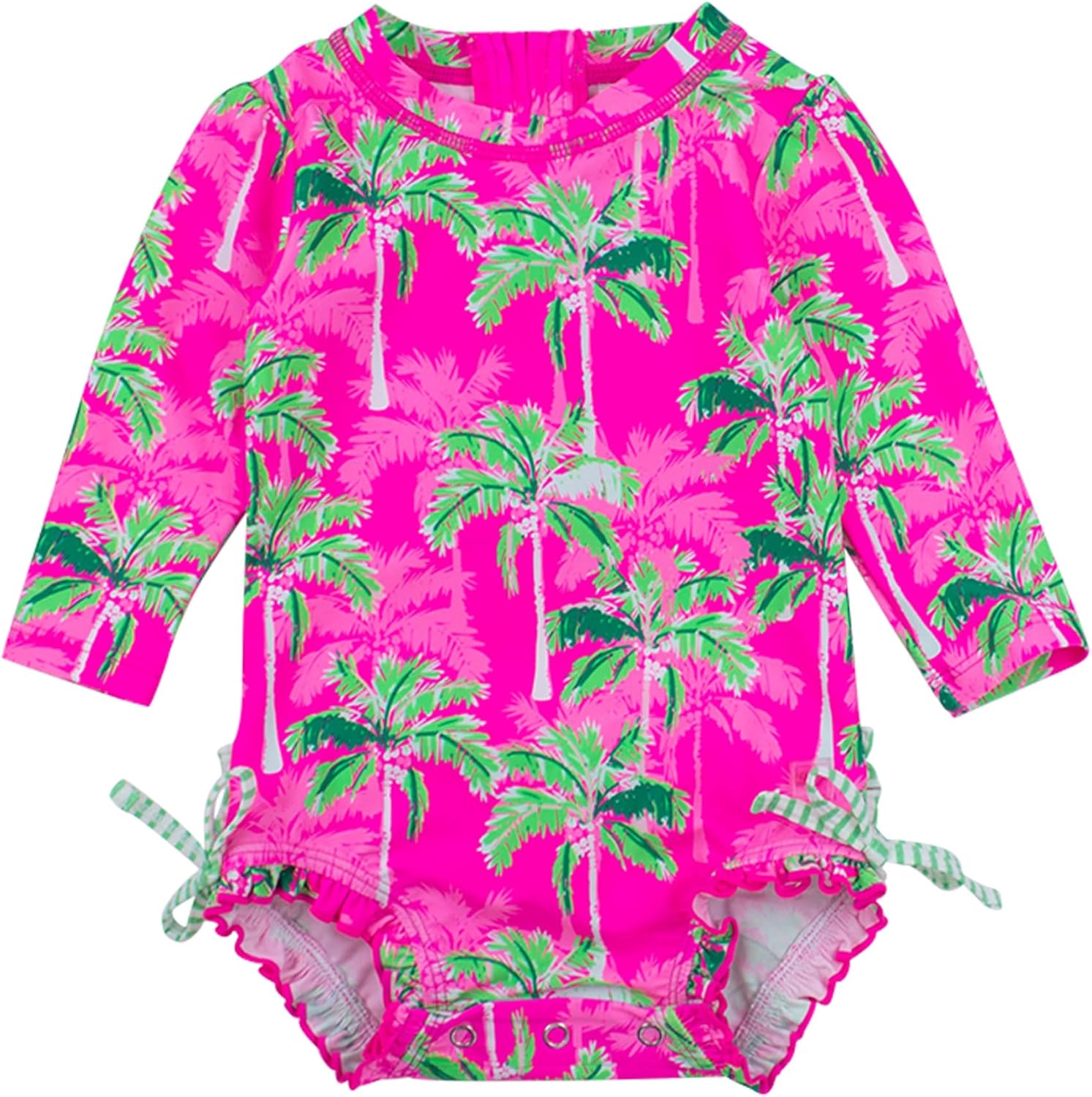 RuffleButts Baby Girls Floral Long Sleeve Rash Guard Swimsuit