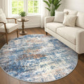 6 ft Round Blue Rust Abstract Area Rug - Machine Washable Soft
