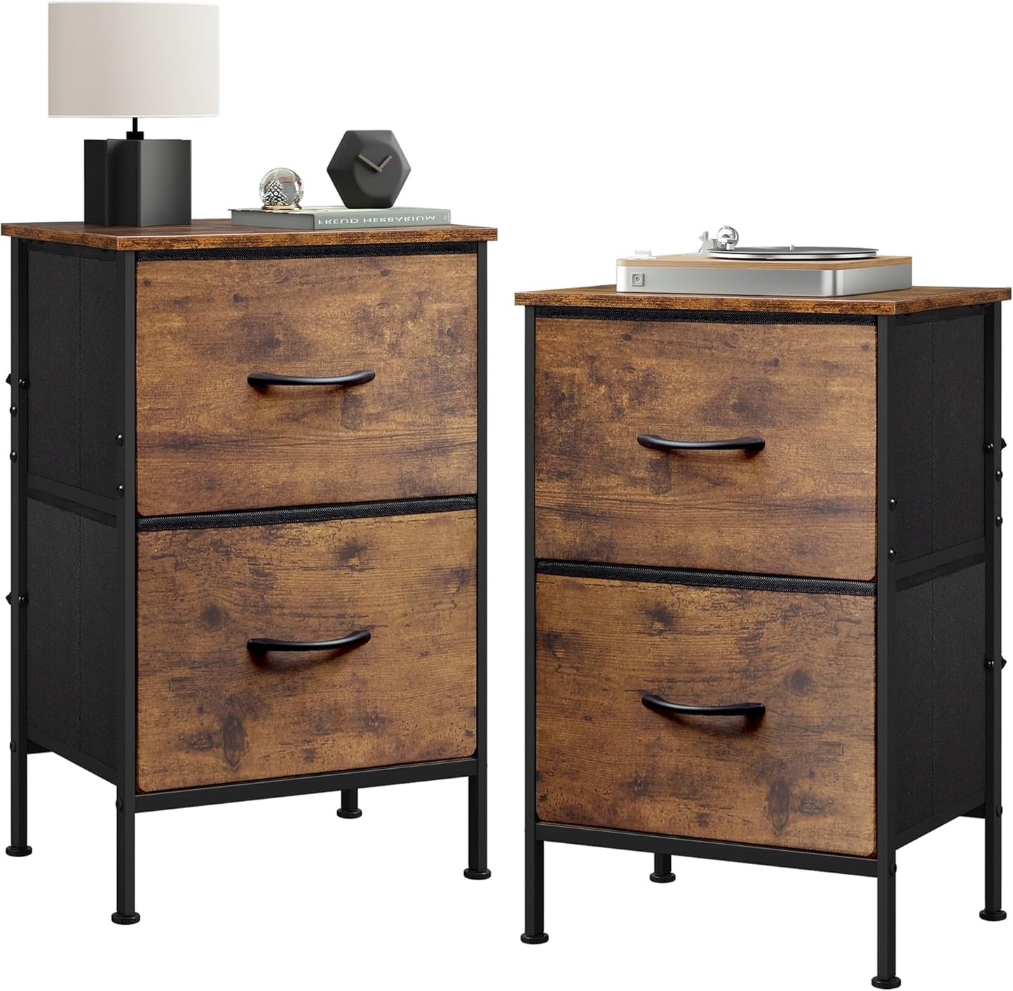 WLIVE Night Stand Set 2 with Fabric Drawers for Bedroom Use