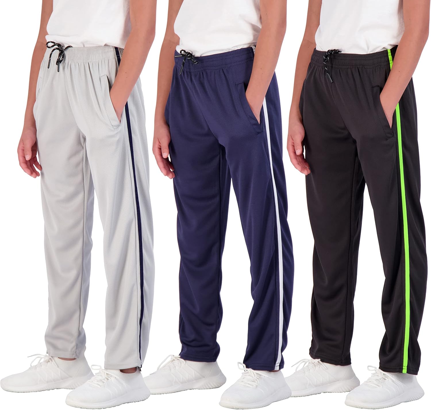 Boys' Mesh Open Bottom Active Sweatpants with Pockets & Drawstring