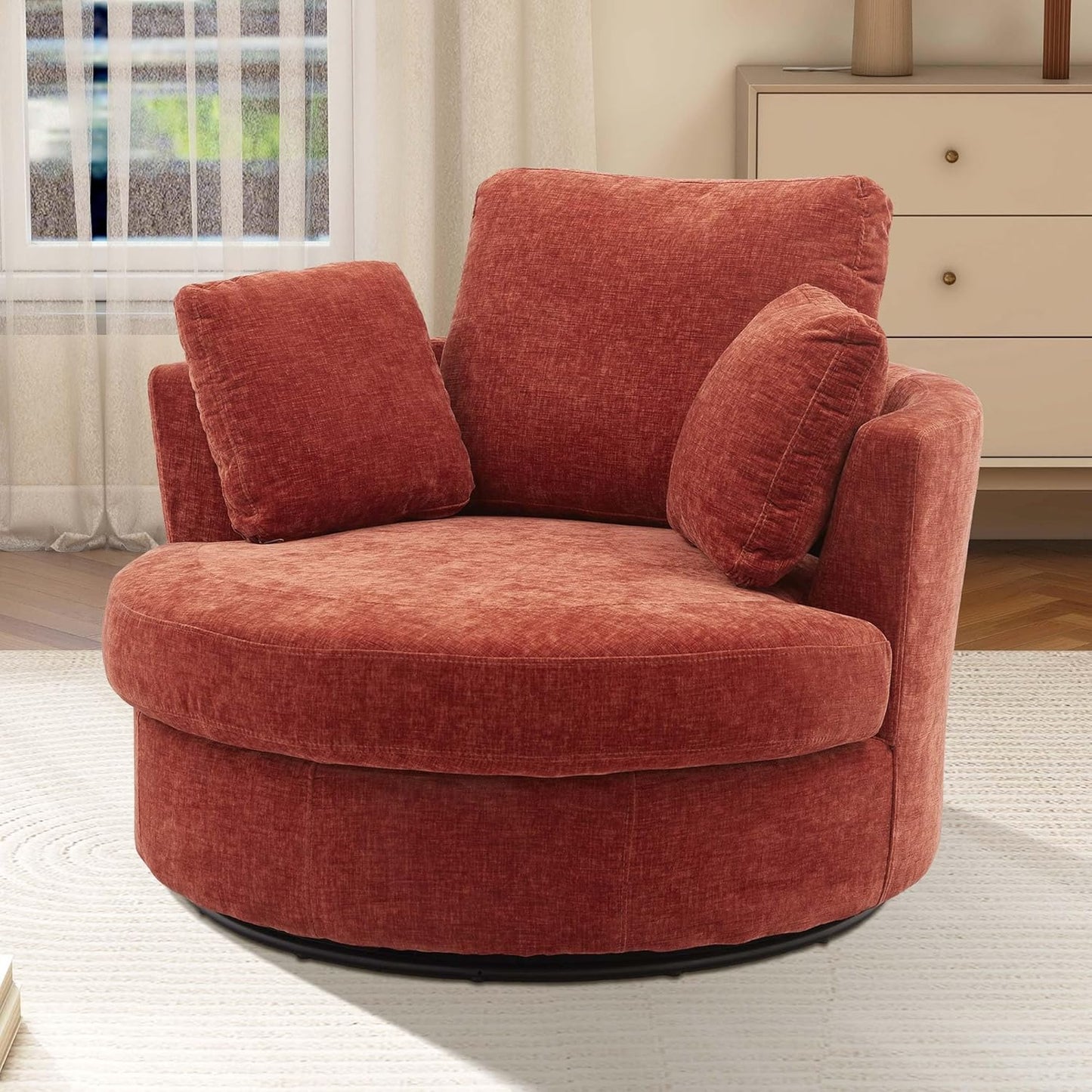Terracotta Chenille Oversized Swivel Chair