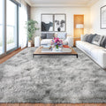 Large Soft Fluffy Rugs for Bedroom Tie-Dyed Light Grey 9x12 ft - Cozy