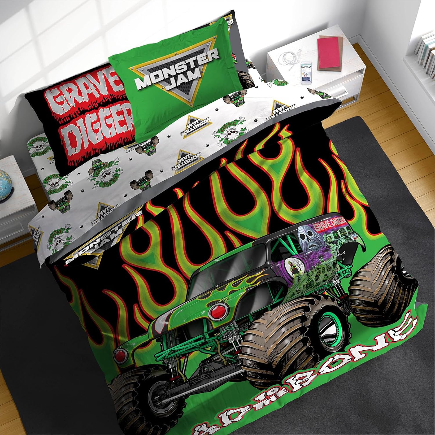 Sunny Side Up Monster Jam Full Comforter Set for Kids Bedding