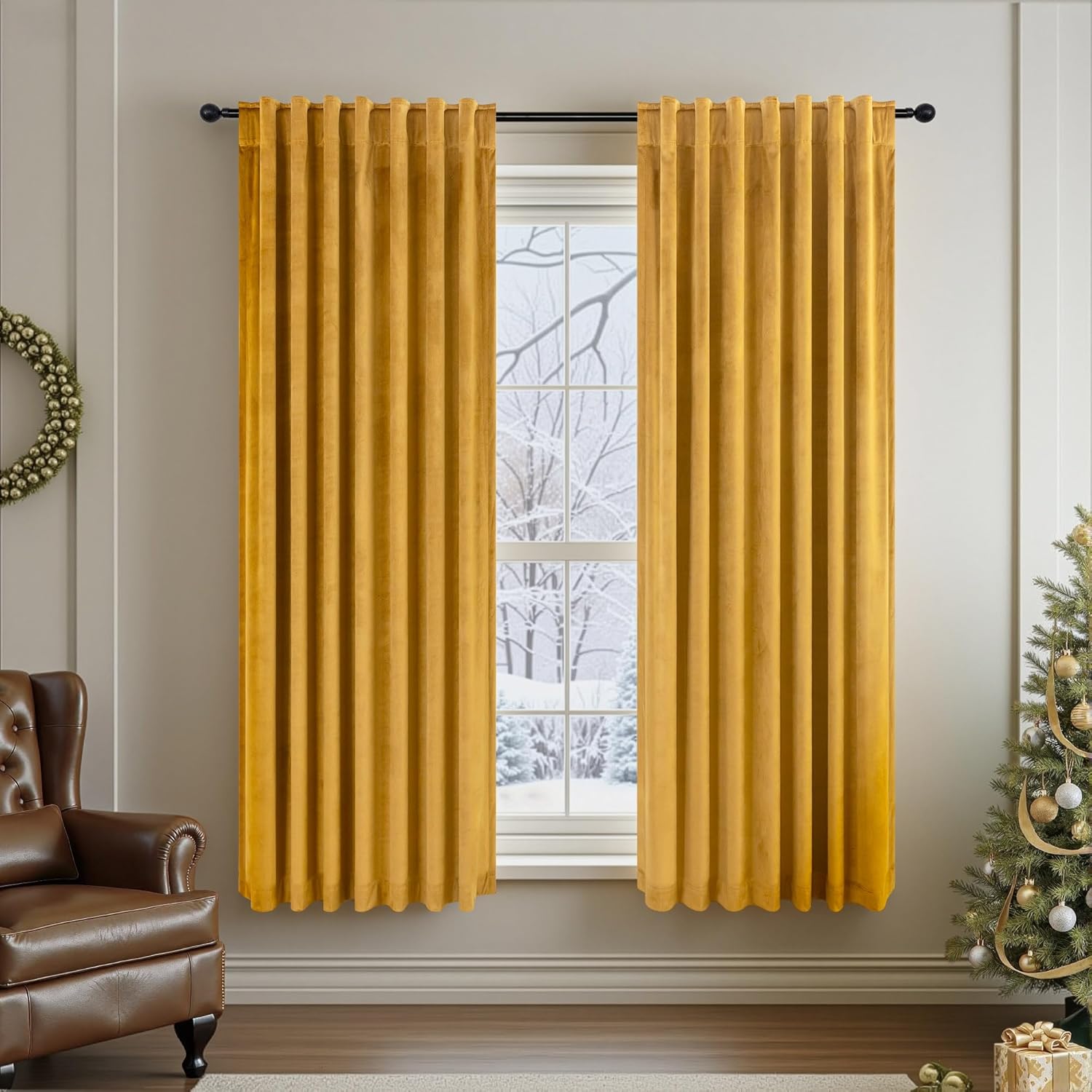 Back Tab Velvet Curtains for Bedroom and Office Decor