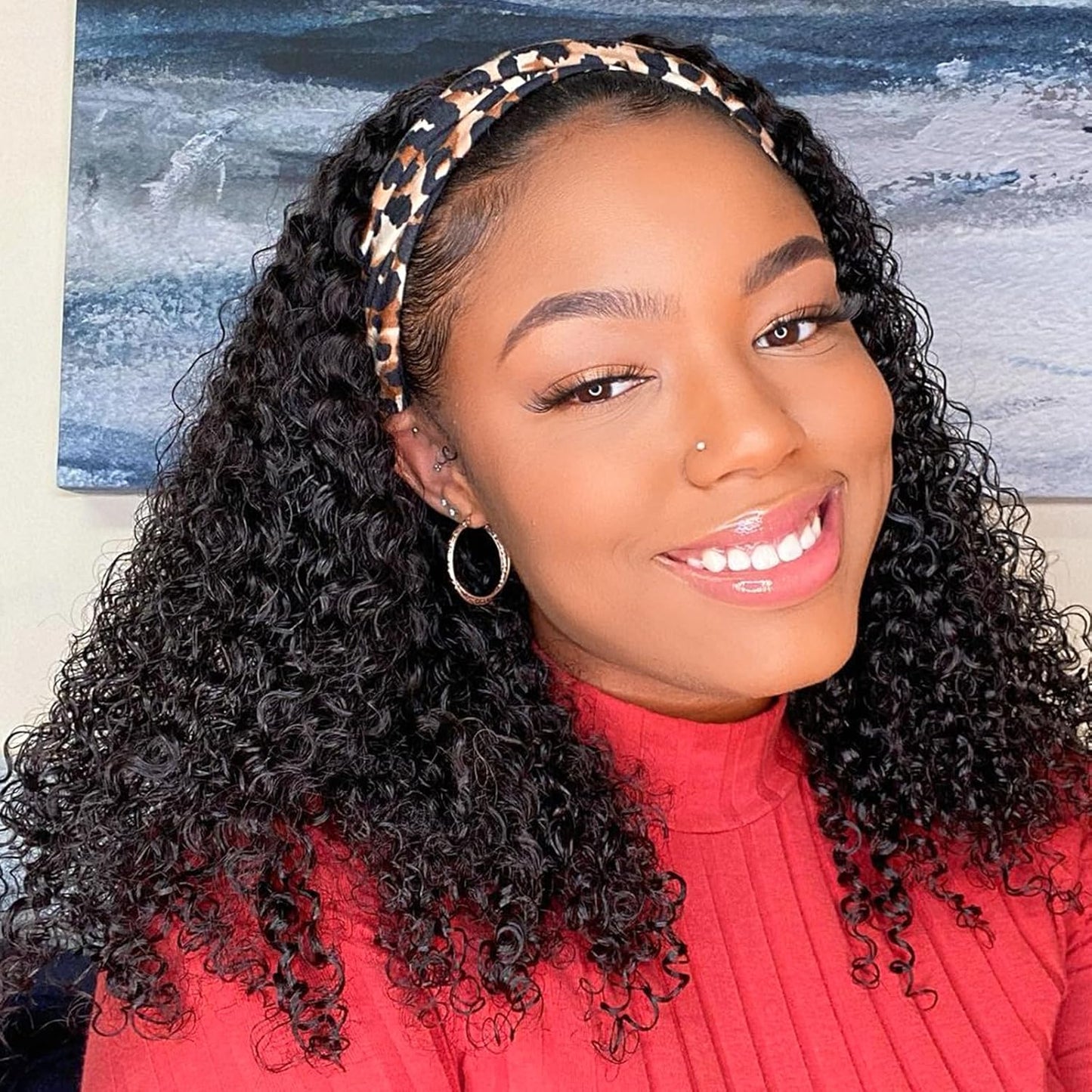 AISI QUEENS Headband Wig Human Hair for Black Women Curly Style