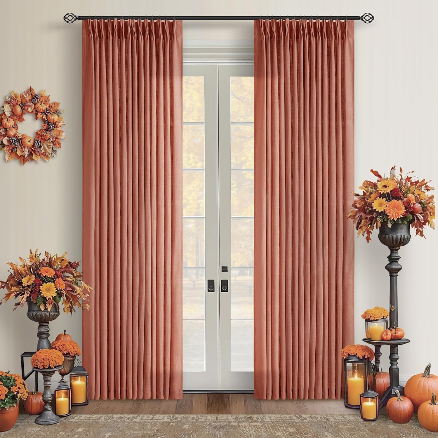 80 Inch Pinch Pleated Linen Curtains for Living Room Decor