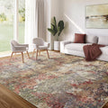 Washable Area Rug 9x12 Modern Abstract Red/Ivory - Soft Low Pile