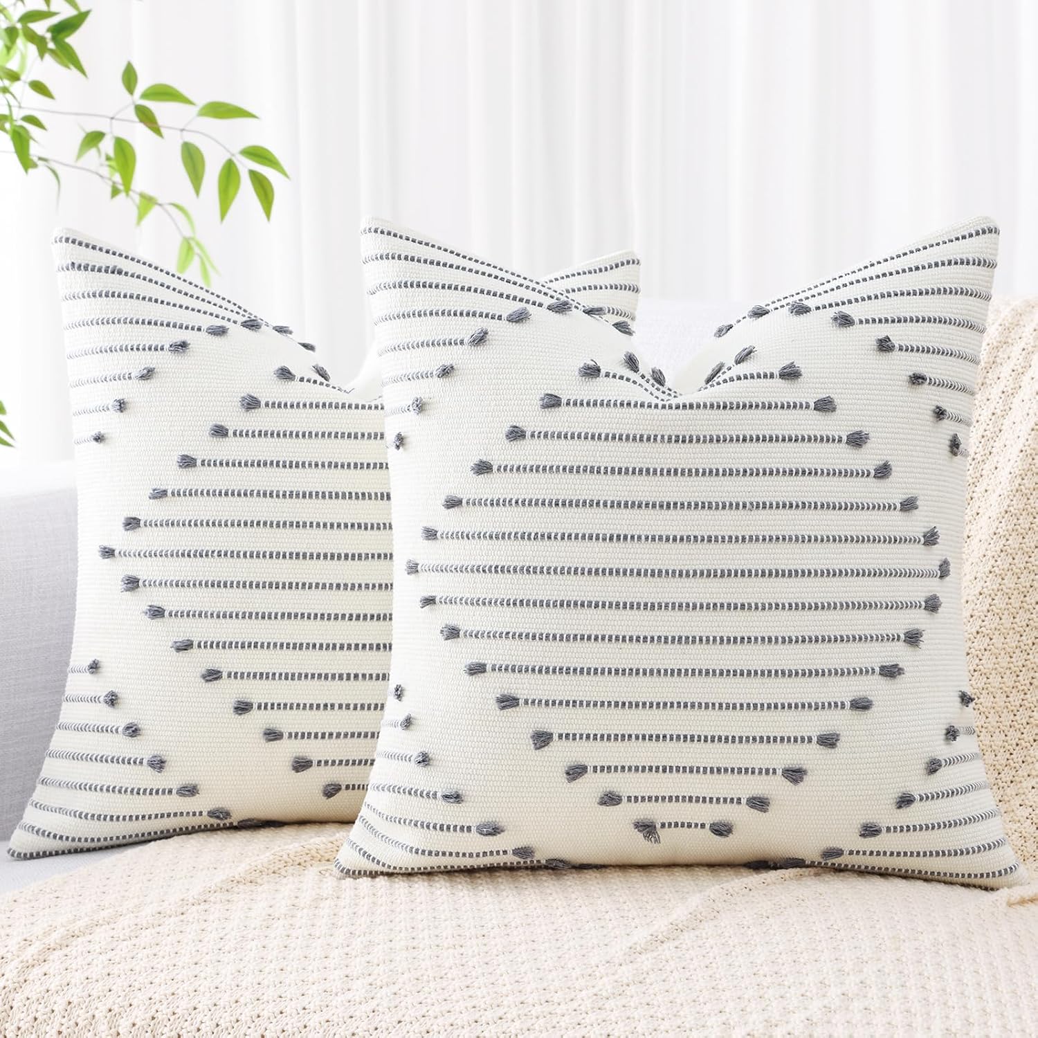 Mecatny Boho Outdoor Throw Pillow Covers 20X20 Set of 2