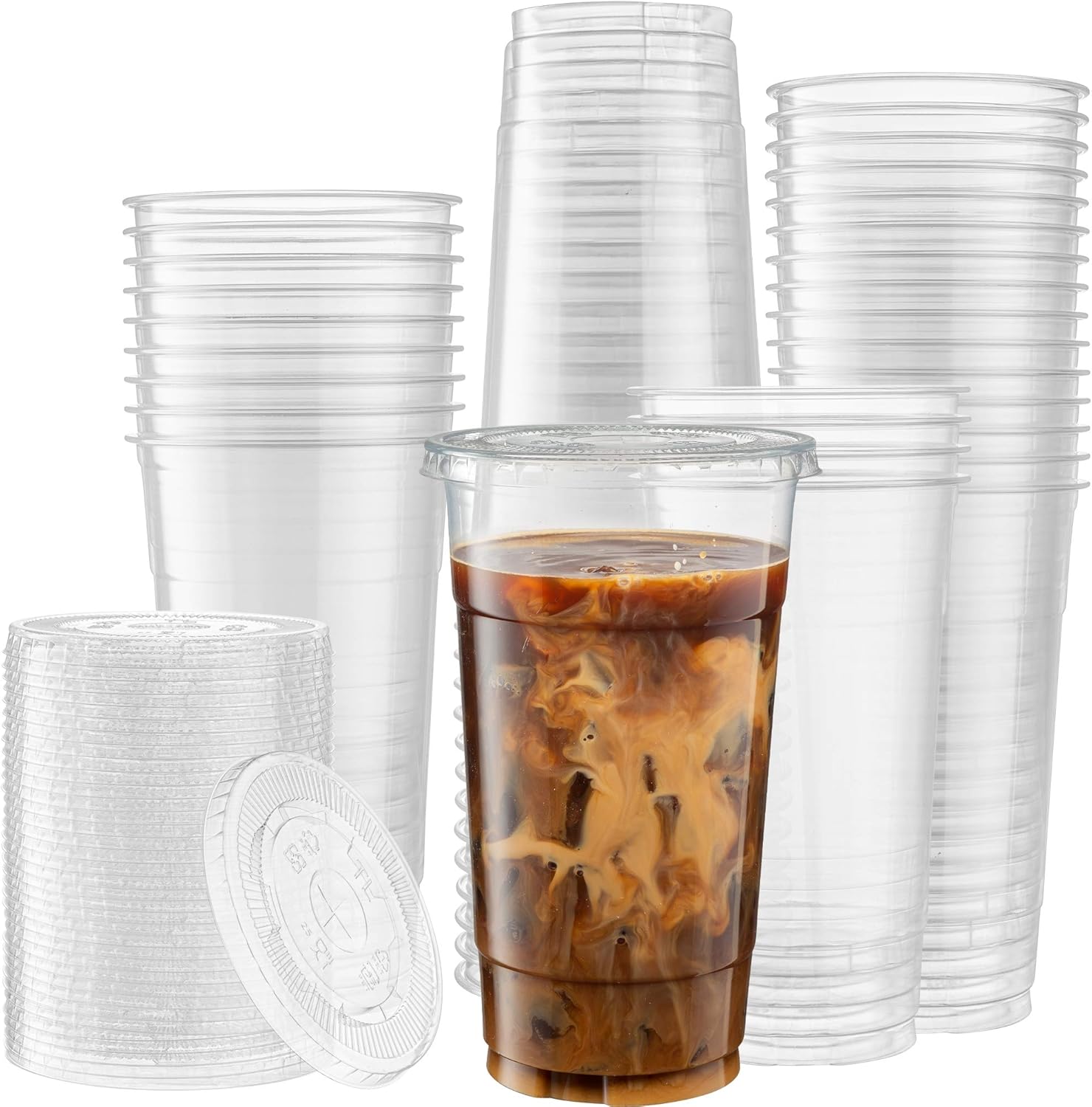 32 Ounce Crystal Clear PET Cups with Flat Lids for Drinks