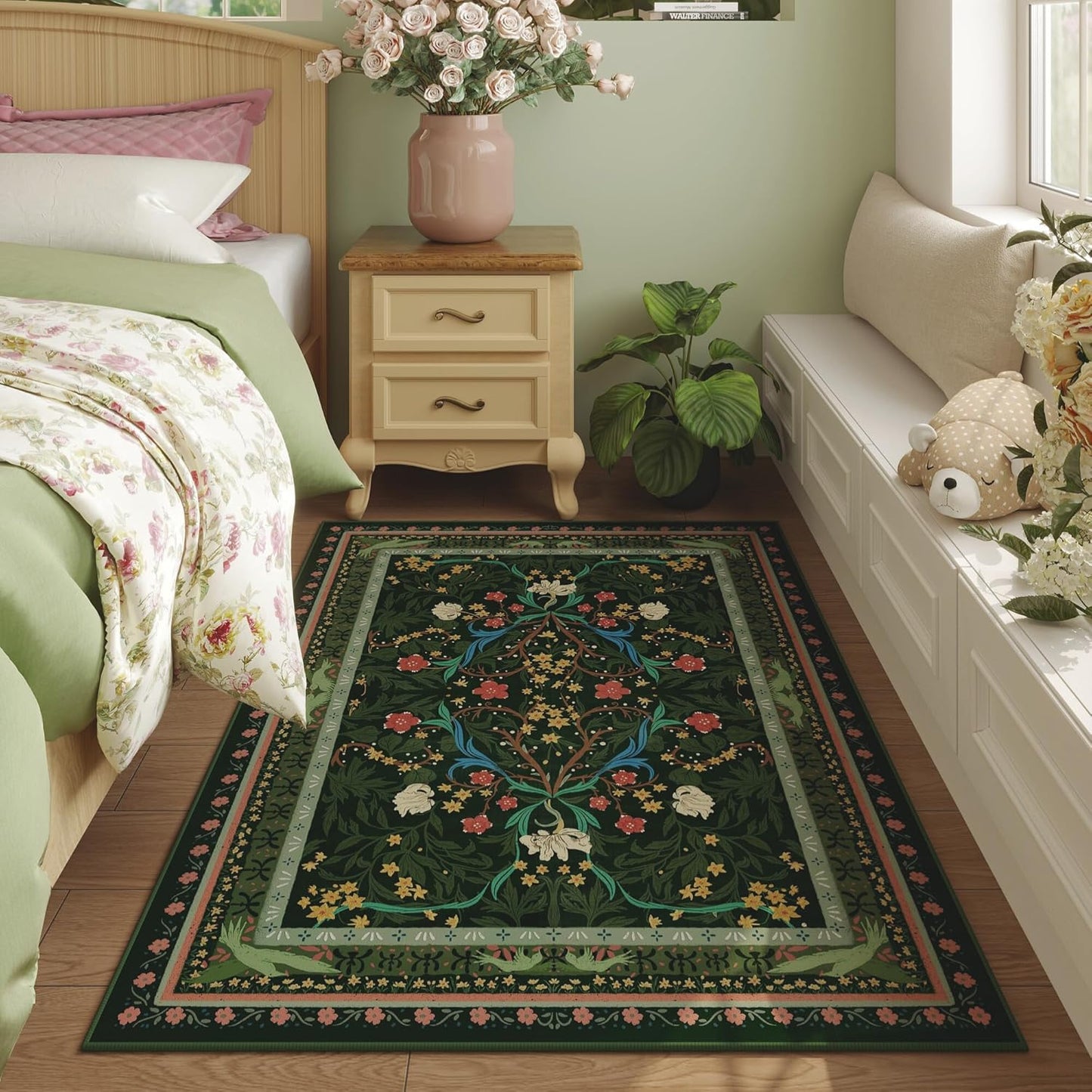 Vintage Floral Botanical Area Rug for Bedroom and Kitchen