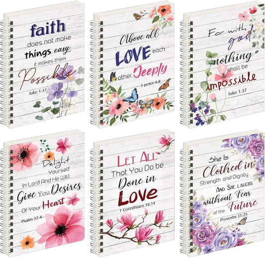 6-Pc Christian Prayer Journal Set - Inspiring Scripture & Beautiful Floral Design