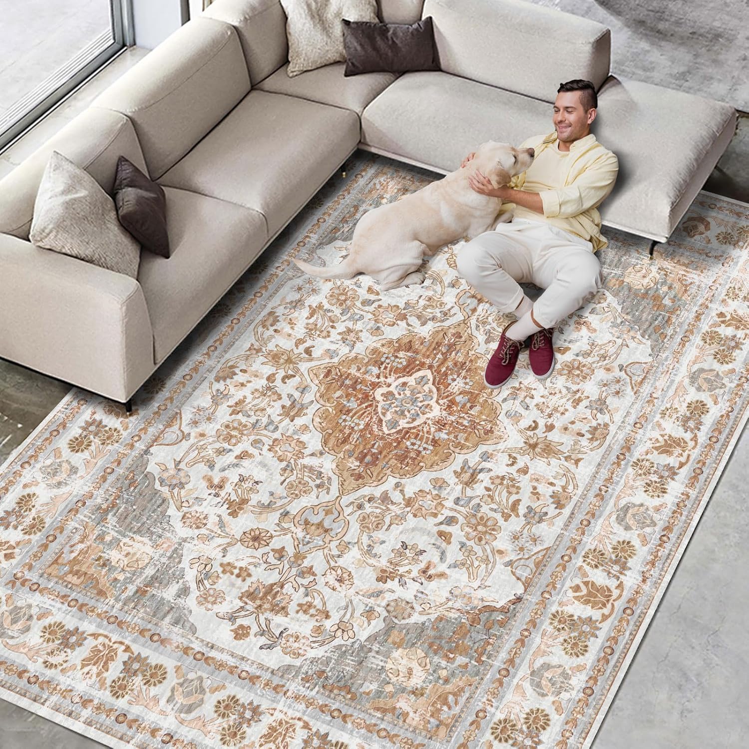 Vhong Boho Area Rugs Vintage Washable Modern Large Carpet