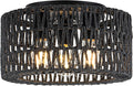 Rattan Ceiling Light Fixture, 3-Light Bohemian Woven Flush Mount