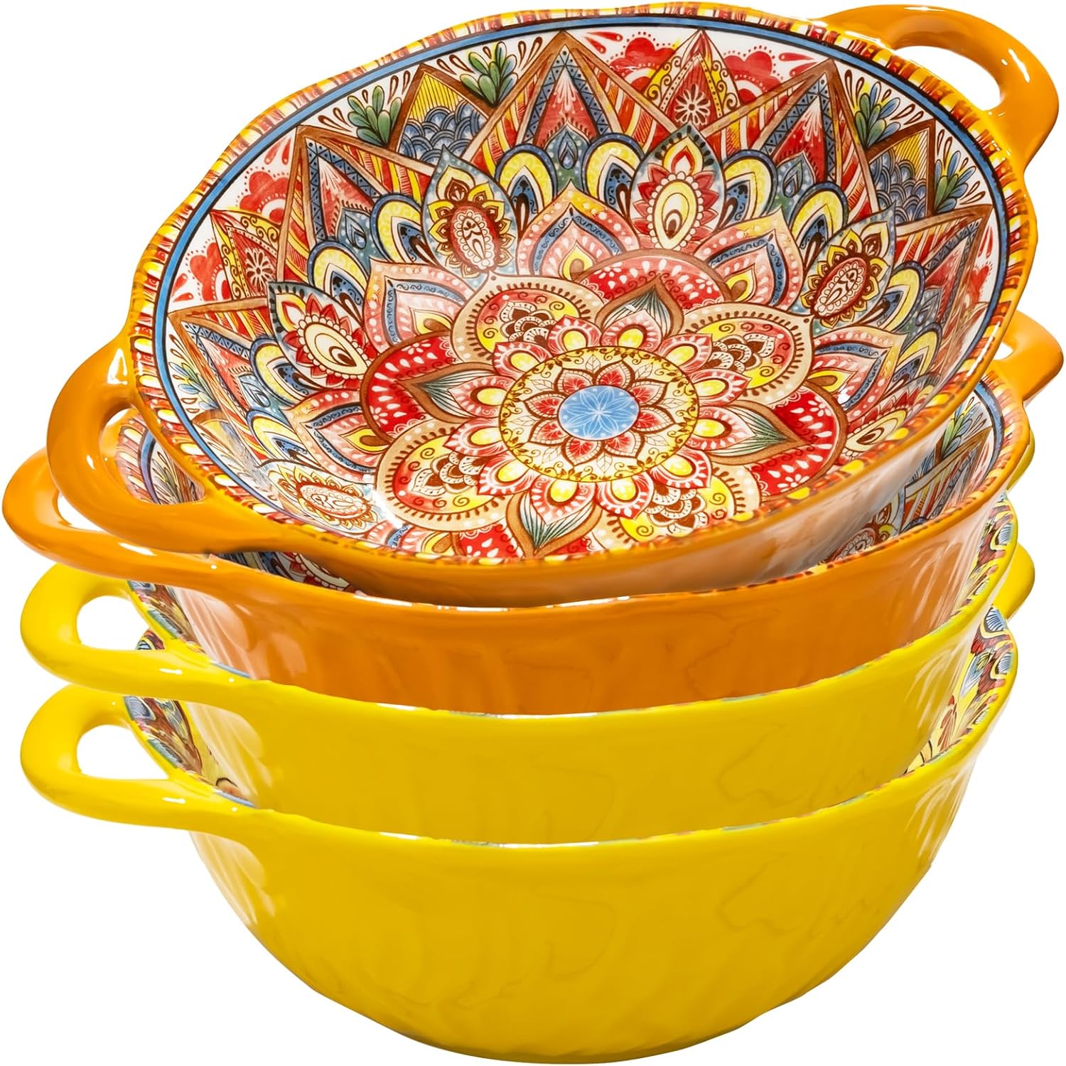 XKXKKE 4 Pack Boho Ceramic Serving Bowls with Handles for Soup