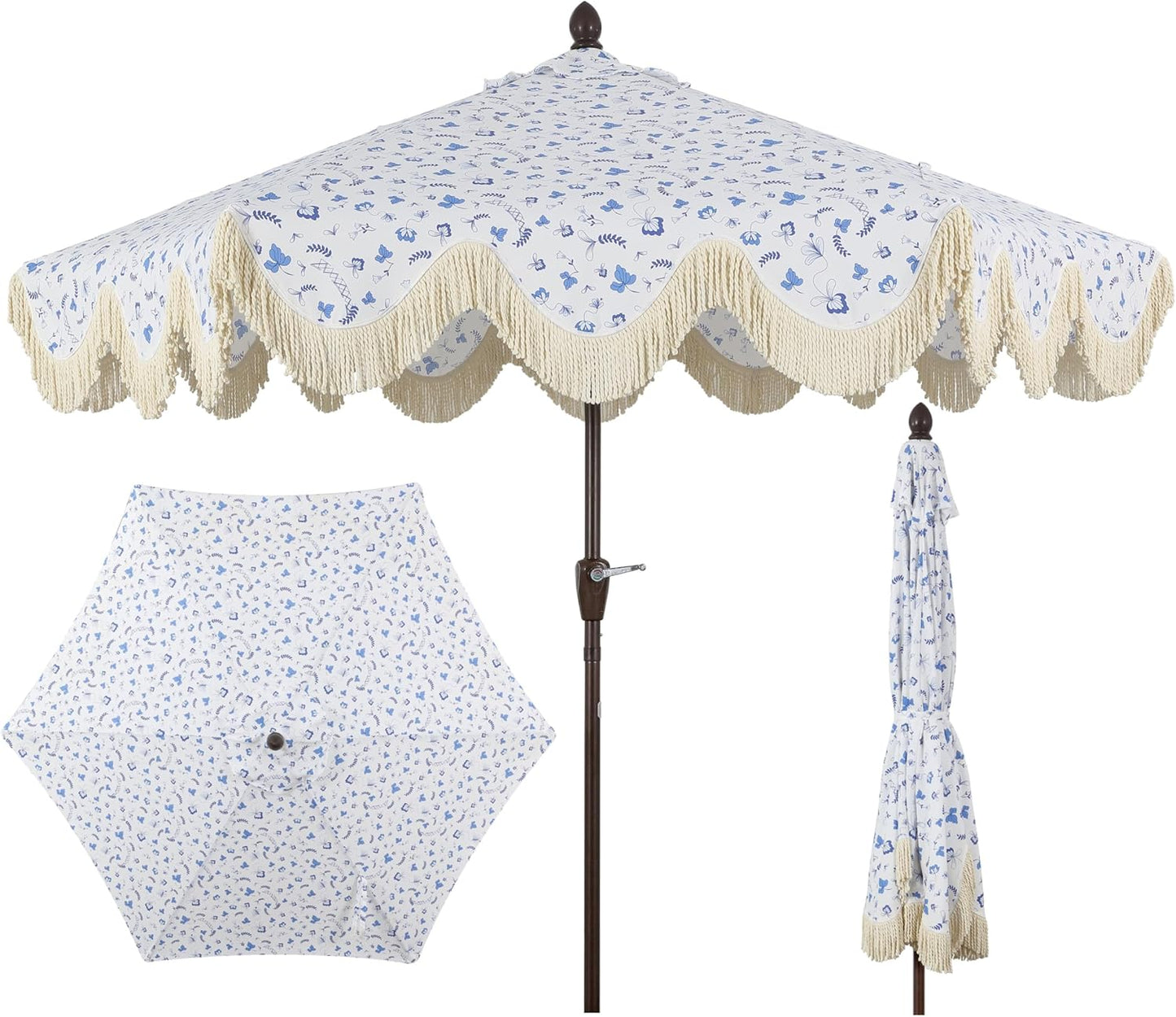 Collins 9 ft. Classic Cottage Tassel Market Umbrella with Auto-Tilt
