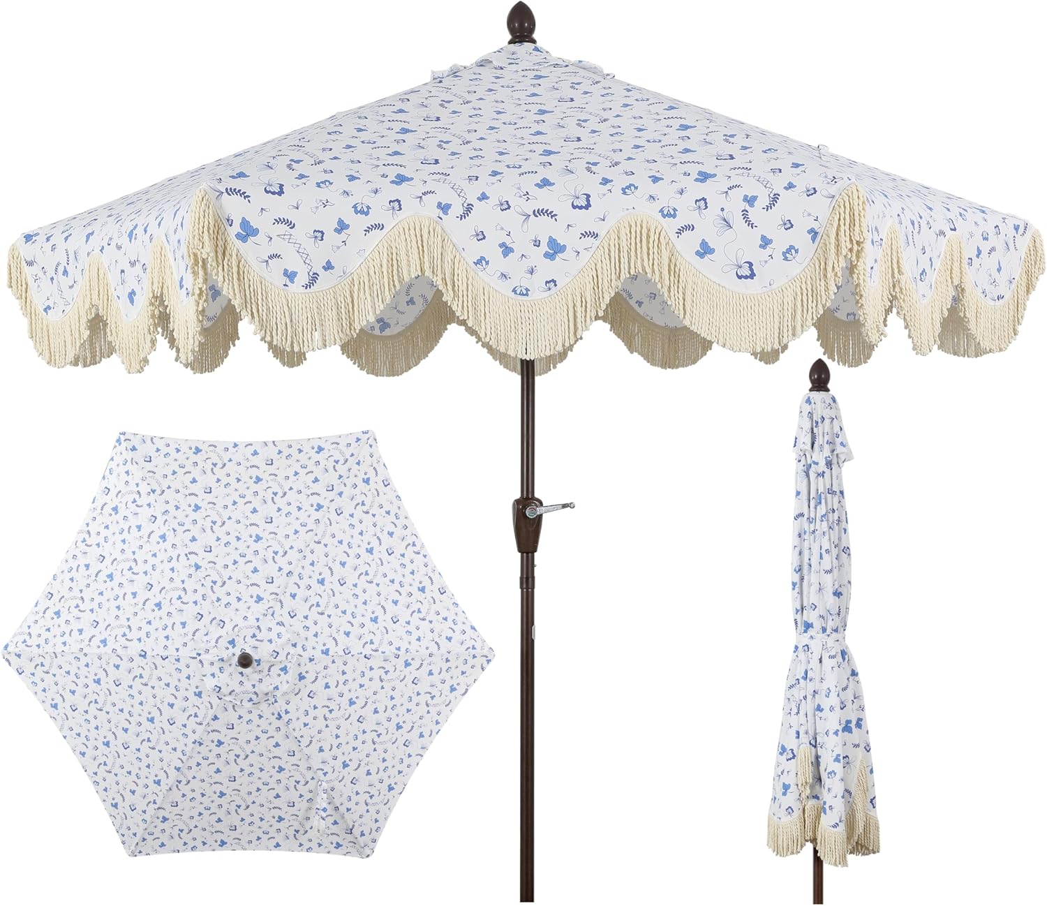 Collins 9 ft. Classic Cottage Tassel Market Umbrella with Auto-Tilt