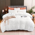 Fluffy Plush White Duvet Cover Set Queen Size - Ultra Soft Velvet