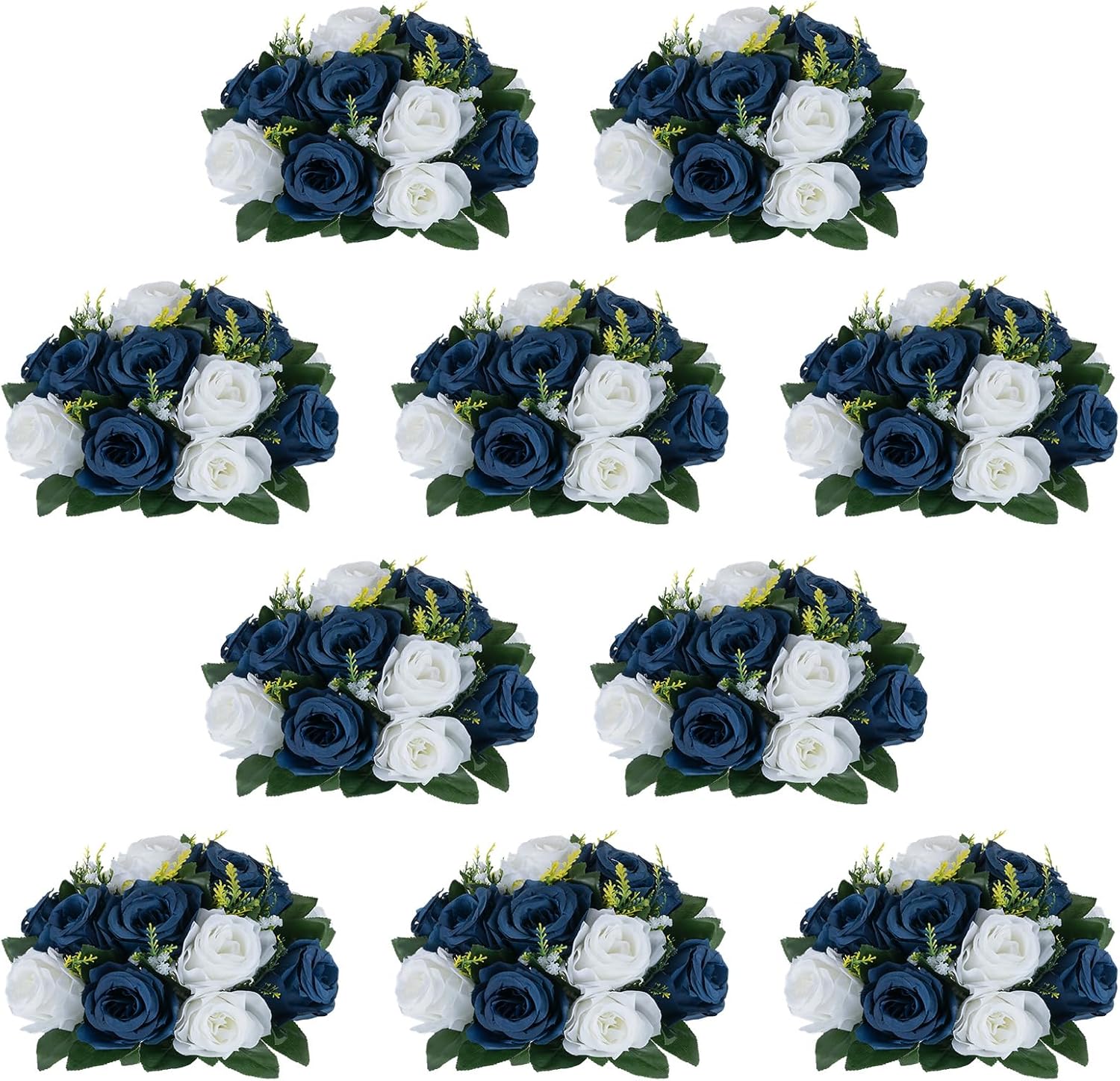 NUPTIO Artificial Flower Centrepieces - Navy Blue & White Roses