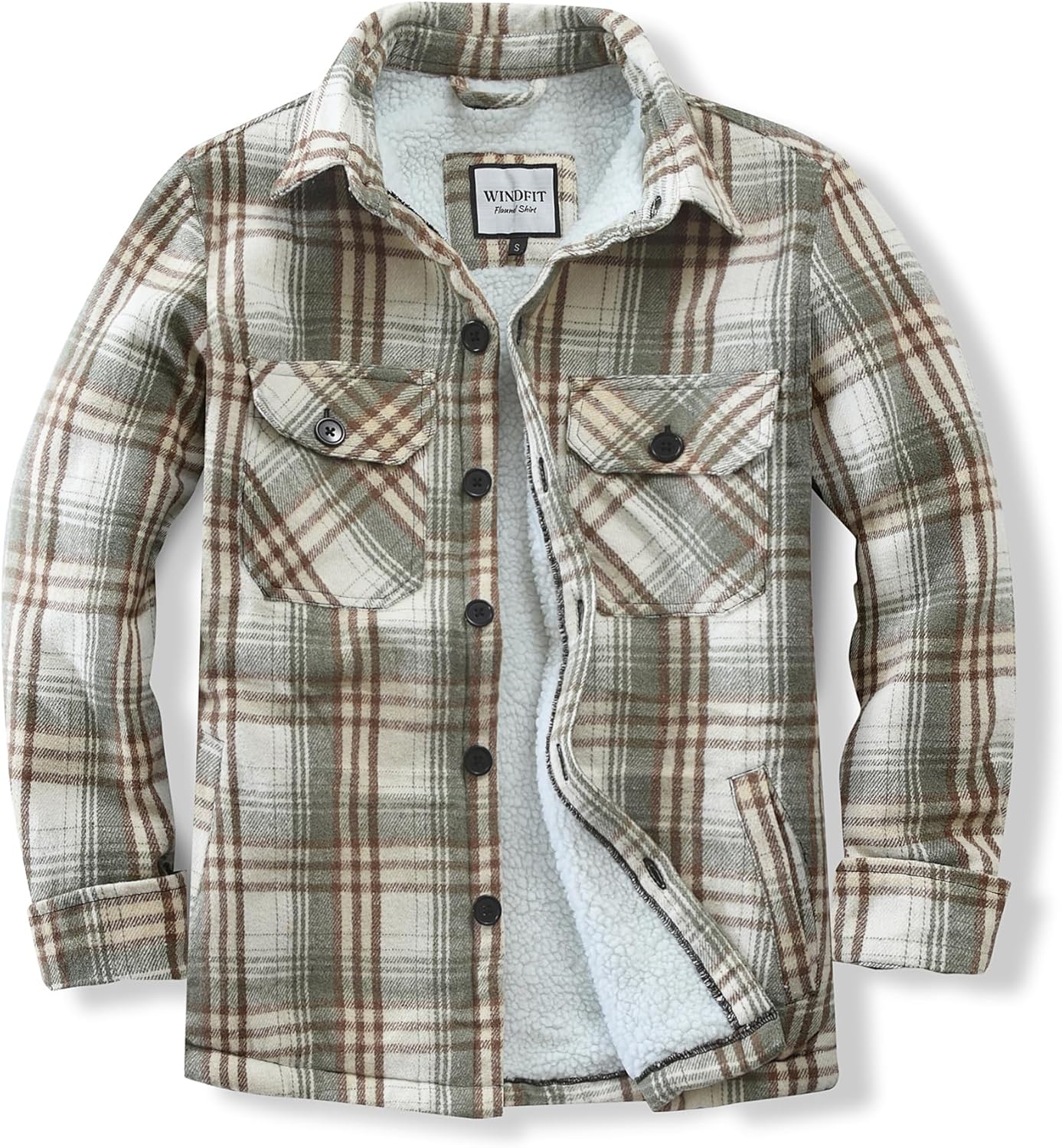 Men's Cotton Sherpa Lined Flannel Shirt Jacket for Outdoor Use
