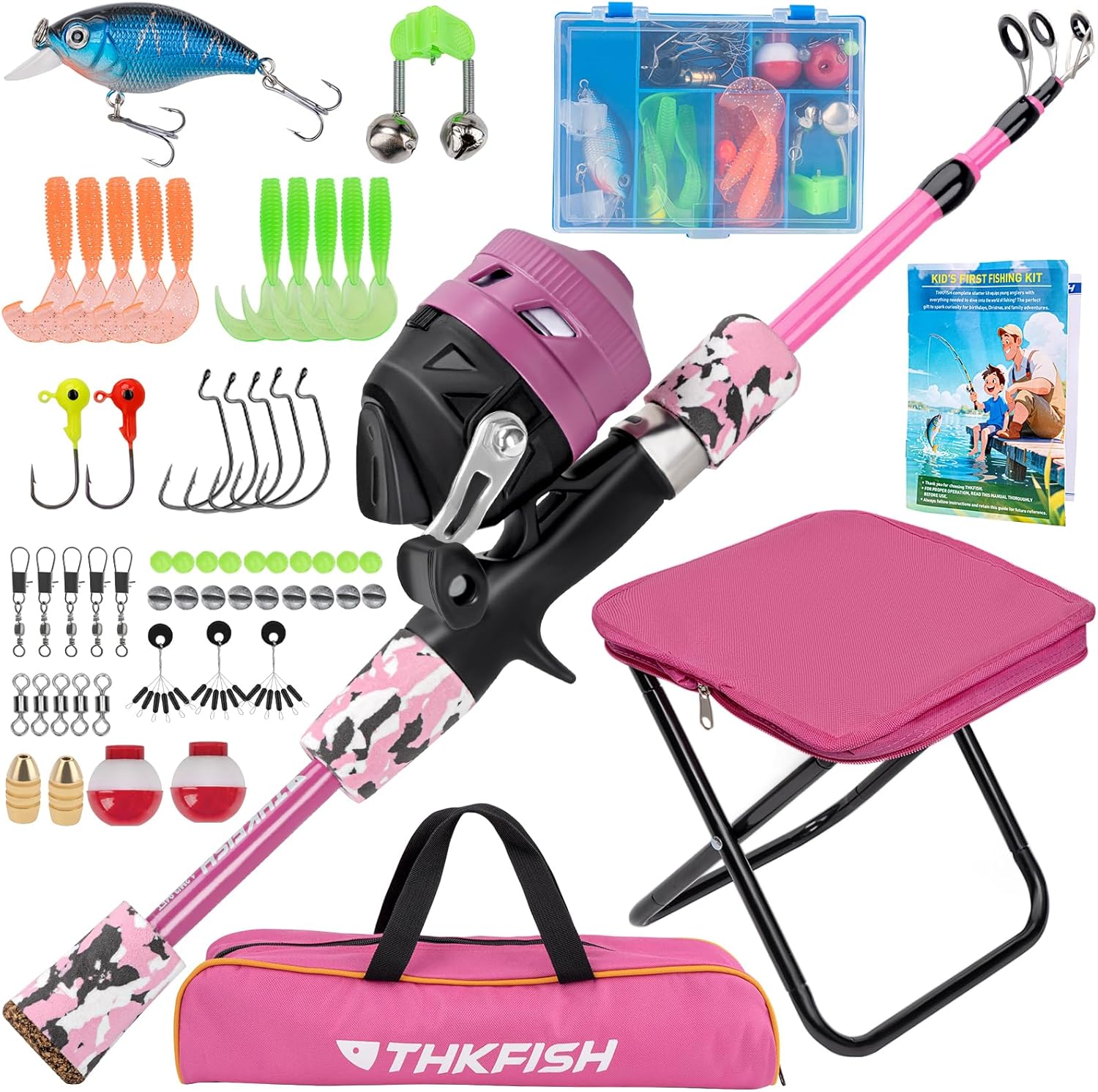 Kids Fishing Pole Set with Tackle Box and Stool for Young Anglers