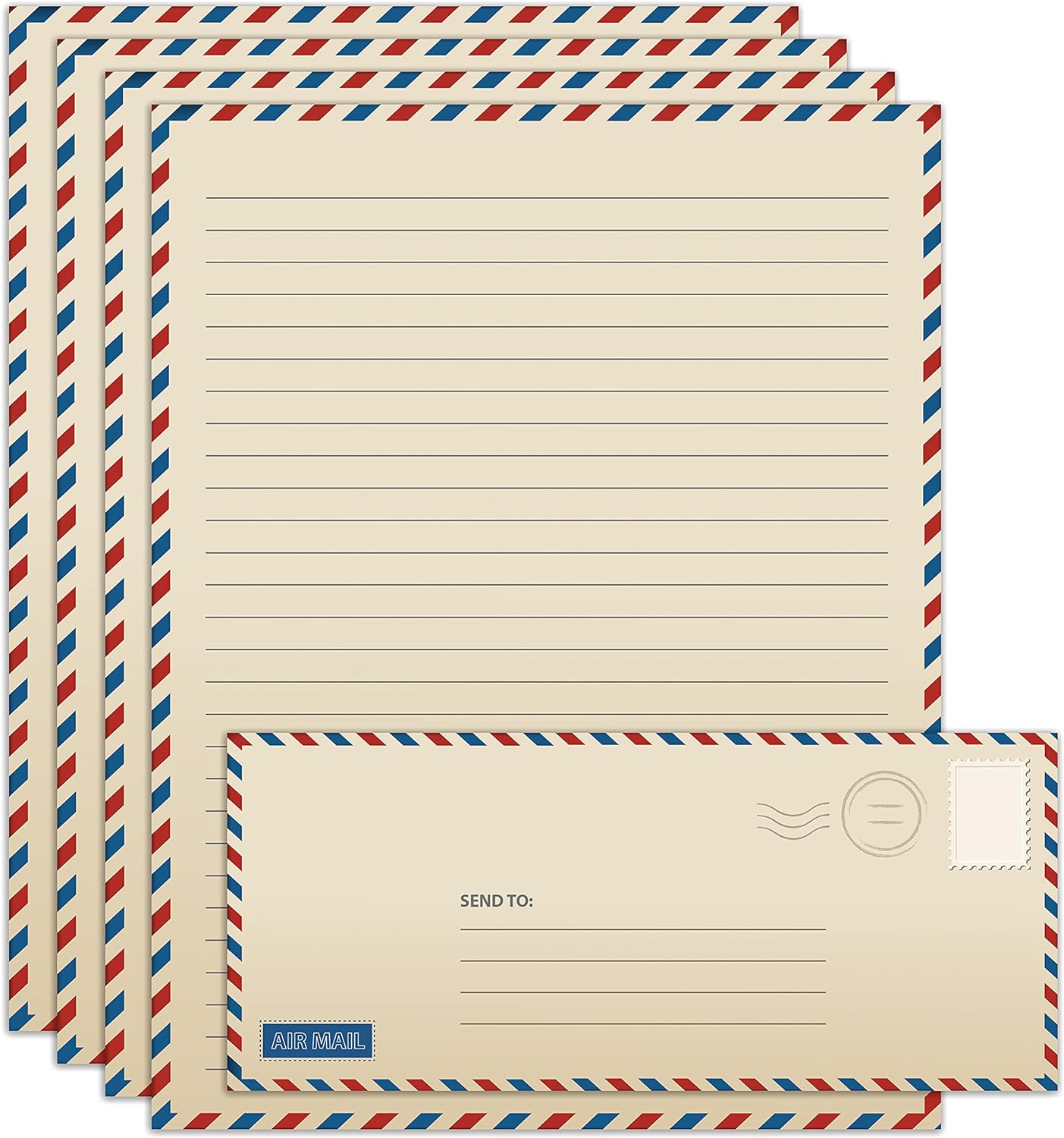 Vintage Airmail Stationery Set, 100-Piece, Double-Sided