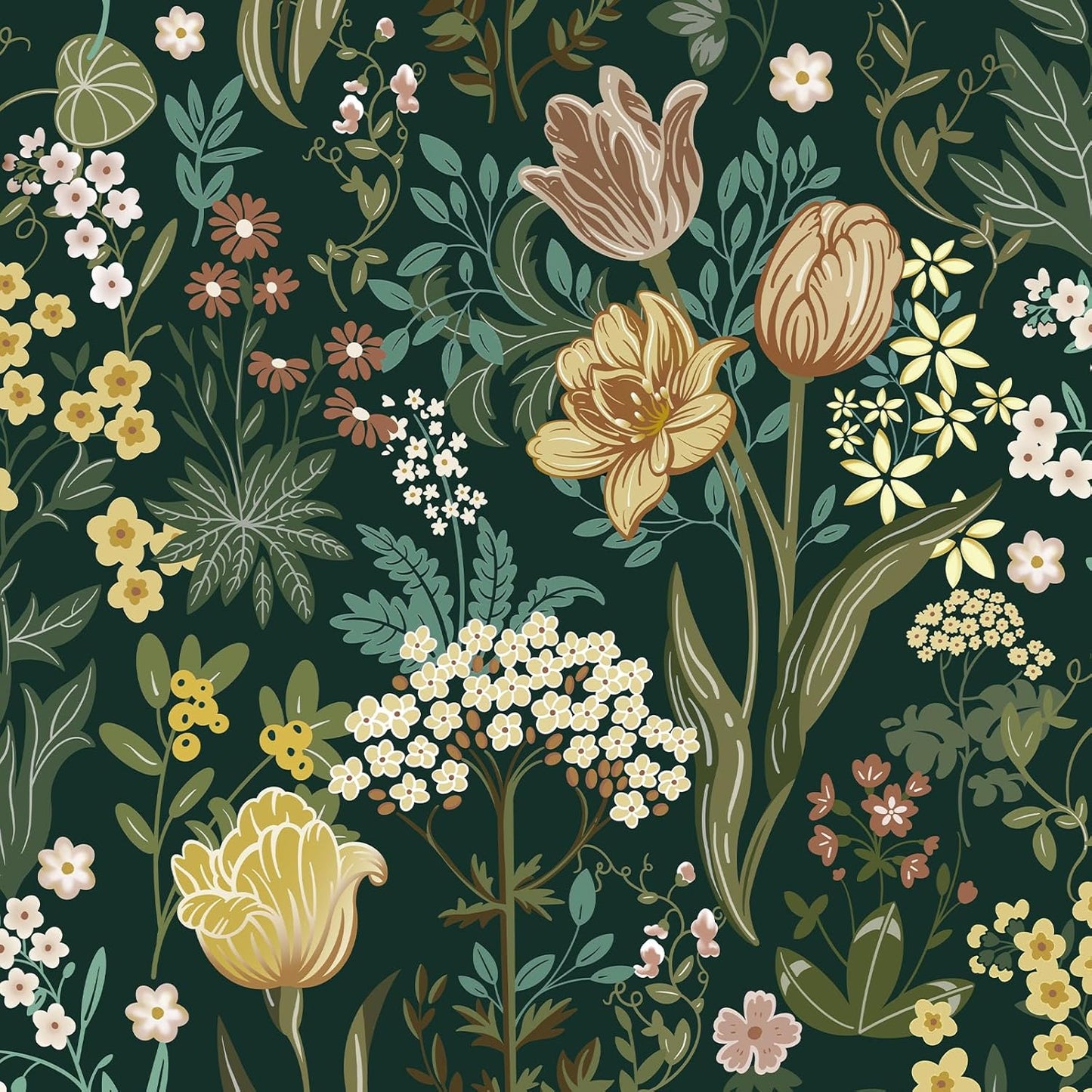 Green Floral Peel and Stick Wallpaper for Vintage Decor
