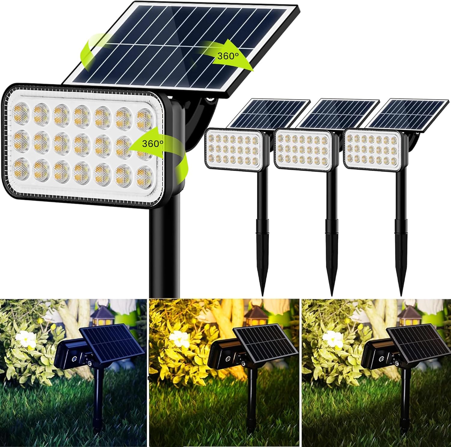 JACKYLED 84-LED Solar Spotlights with 5 Lighting Modes for Outdoors