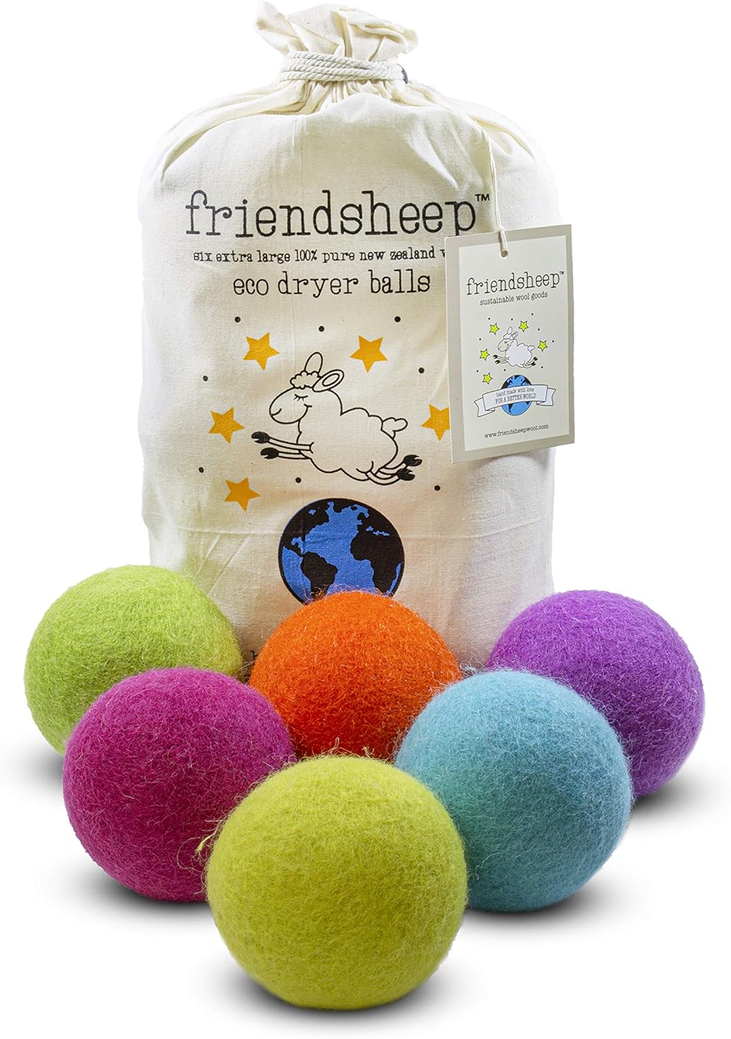 Organic Wool Dryer Balls 6 Pack XL for Eco-Friendly Laundry