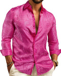 Mens Paisley Silk Button Up Dress Shirt for Men - Satin Novelty