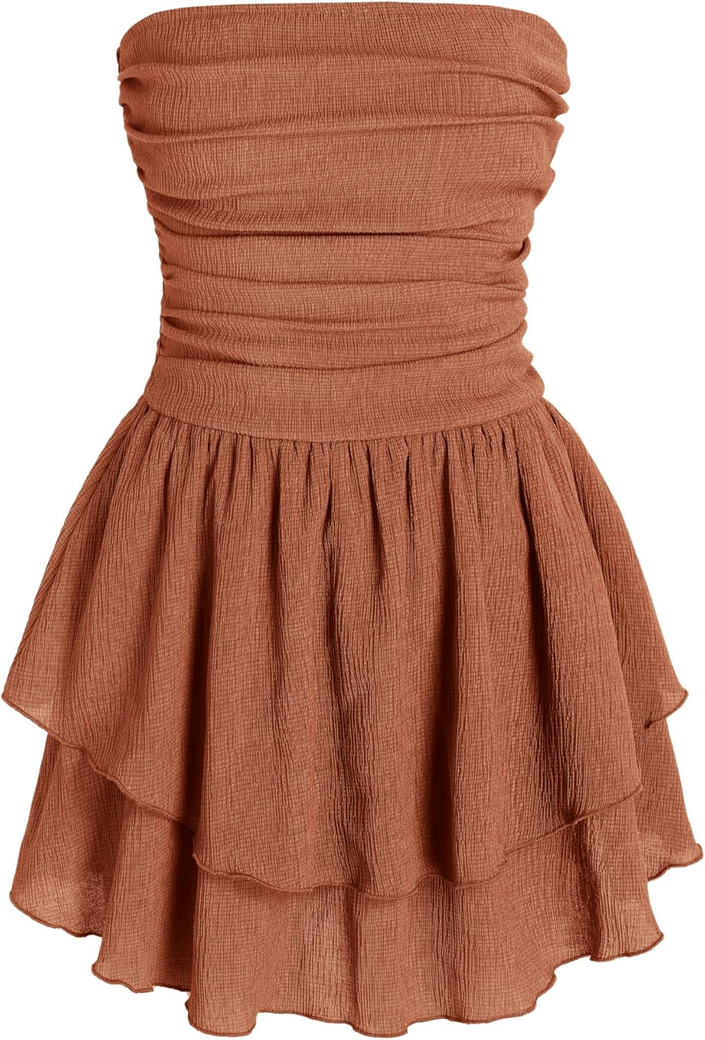 CIDER Women's Summer Cocktail Dress - Tube Ruched Ruffle Mini