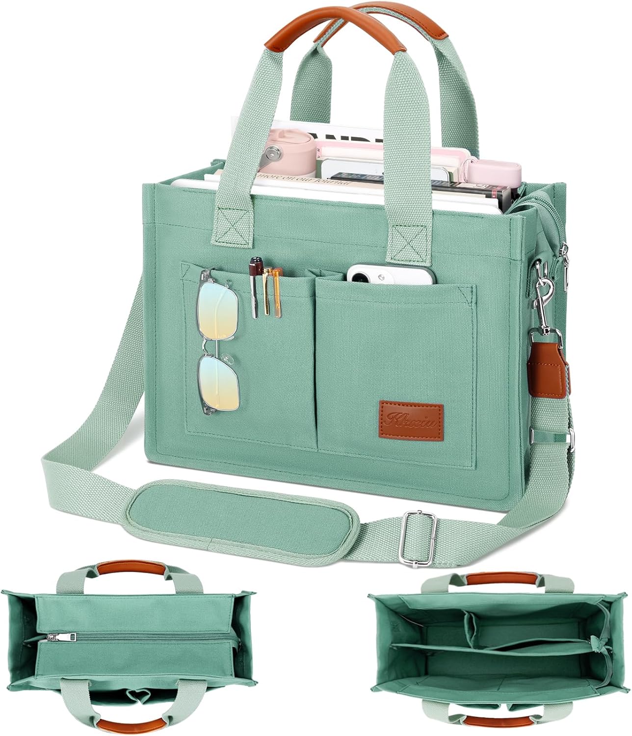 KKXIU Large Canvas Tote Bag for Women with Zipper and Compartments