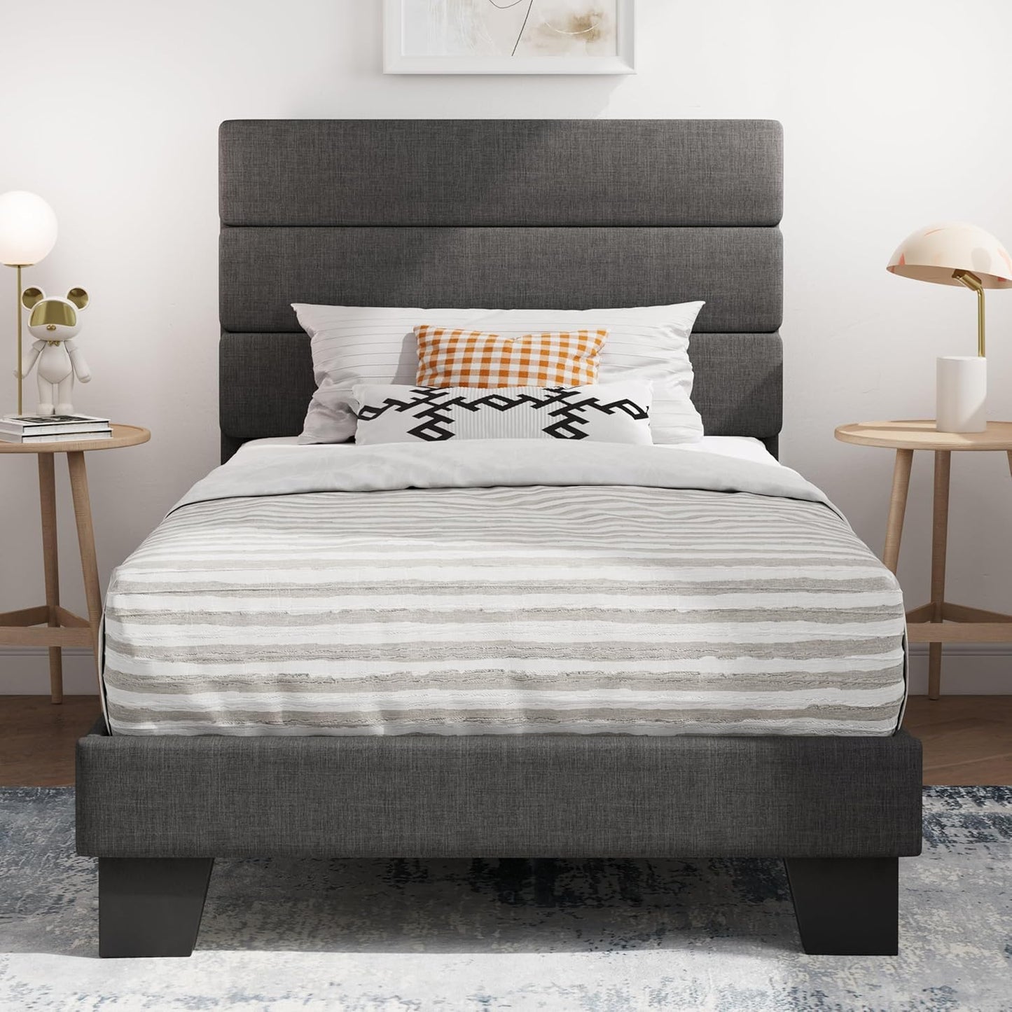 SHA CERLIN Twin Platform Bed Frame with Upholstered Headboard
