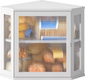 Corner Bread Box Double Layer Bamboo Wood (White, Medium) - Countertop