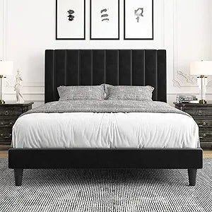 Allewie Full Bed Frame with Velvet Upholstered Headboard Design